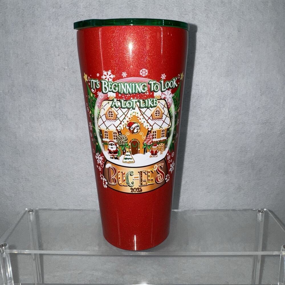 EUC Buc-ee's 2023 32oz Holiday Tumbler Christmas Yukon Outfitters Red Glitter